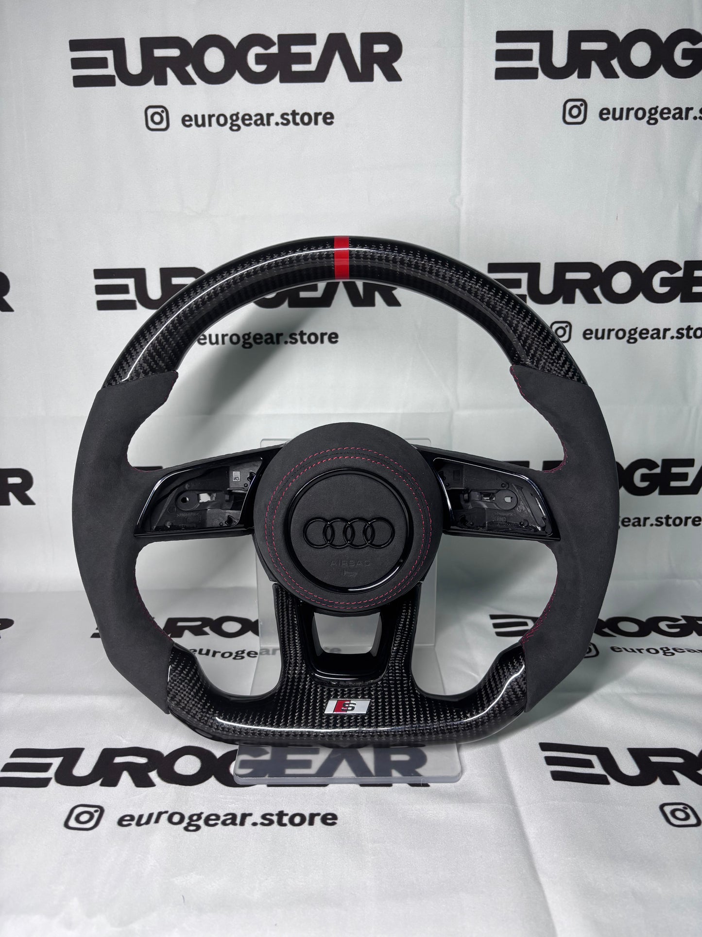 Alcantara & Carbon Fiber B9 Steering Wheel (With Red Accents)