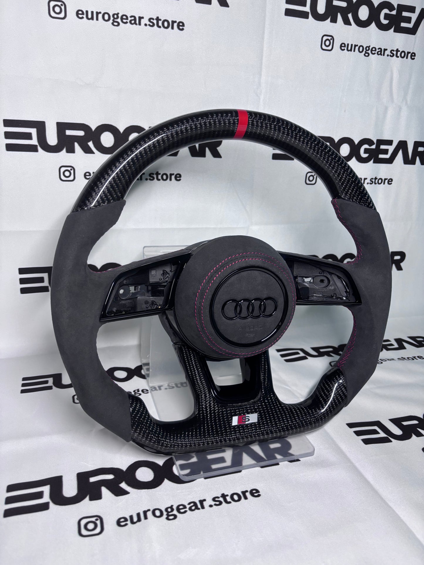 Alcantara & Carbon Fiber B9 Steering Wheel (With Red Accents)