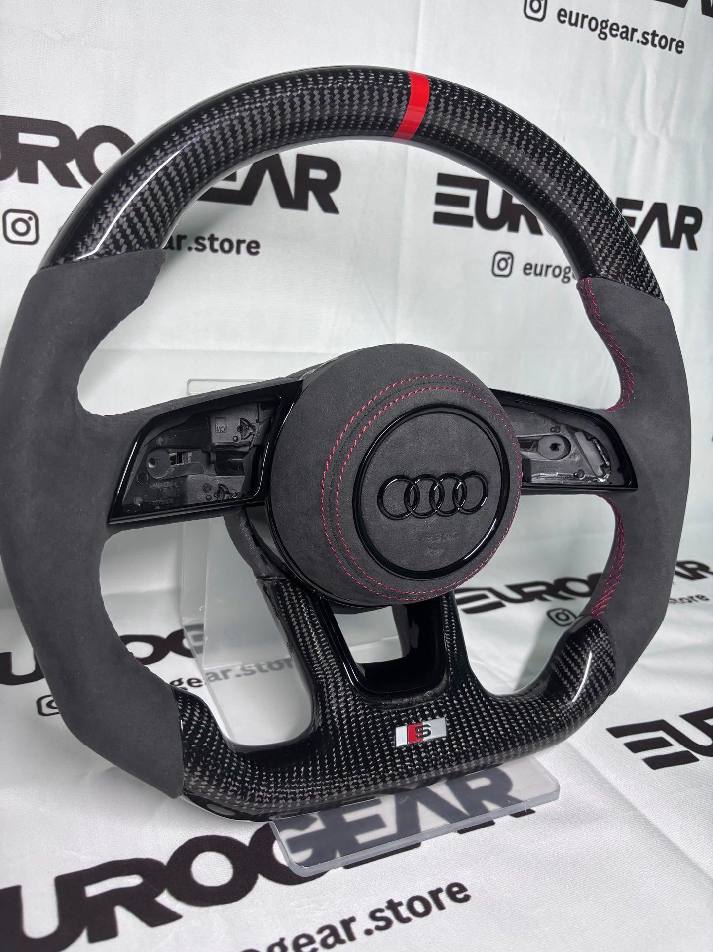 Alcantara & Carbon Fiber B9 Steering Wheel (With Red Accents)