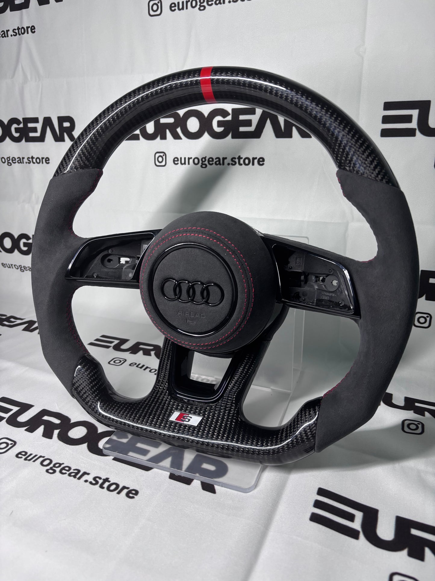 Alcantara & Carbon Fiber B9 Steering Wheel (With Red Accents)