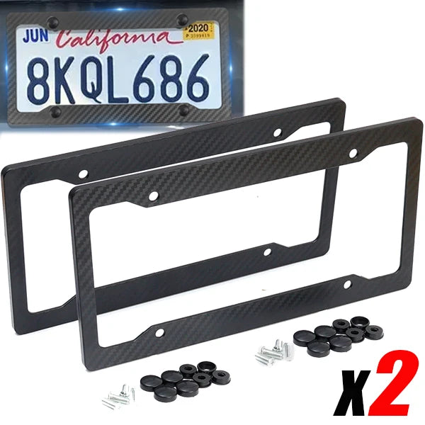 1/2pcs License Plate Frame Carbon Pattern Plastic License Plate Frame Bracket with Standard Screw Kit